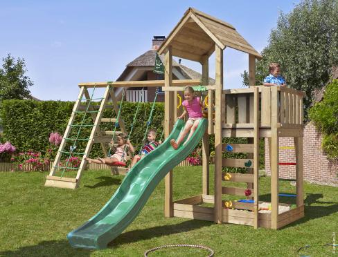 Jungle Mansion | Wooden climbing frame with swings & climbing net