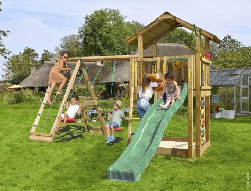 Jungle Chalet | Wooden climbing frame with swings & climbing net