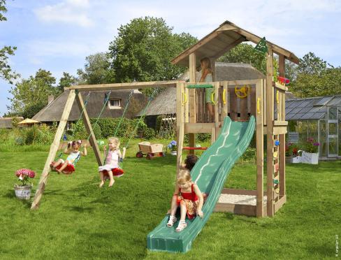 Jungle Chalet | Wooden climbing frame with double swing