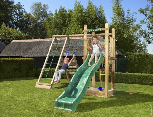 Jungle Tower | Wooden climbing frame with swing & climbing net