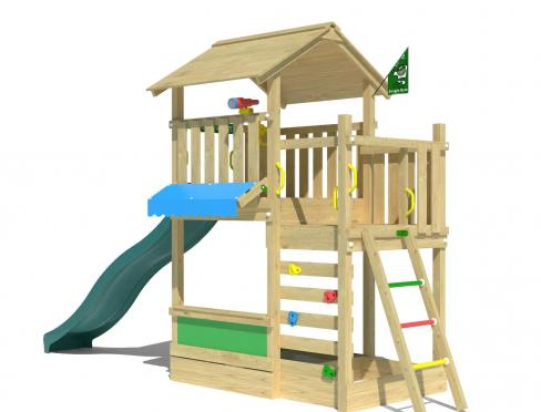 Jungle Bayou | Wooden climbing frame with slide & market stall