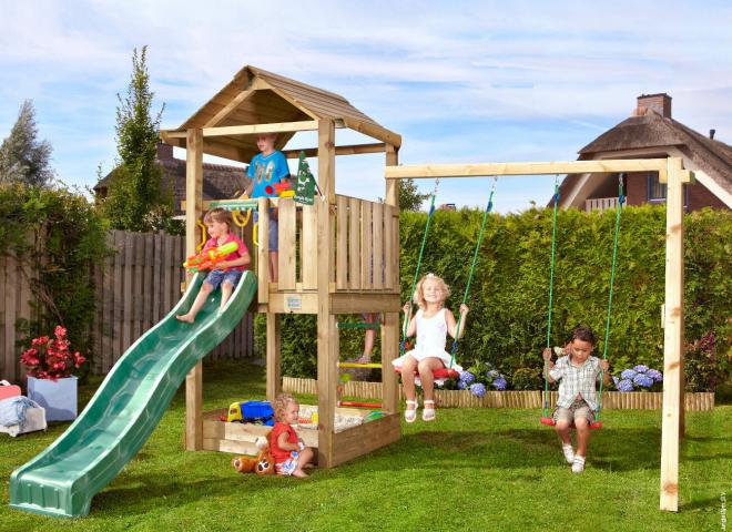 Playhouses Wooden Playhouses With Slide Jungle Gym   801 095 857 154 House 2.1 2swing Frame V1 Darkgreen 